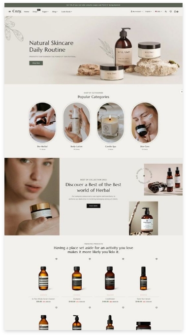 Natural skincare ecommerce website