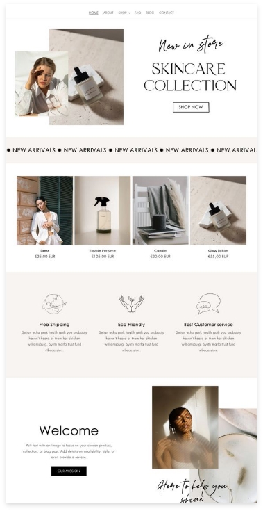 Skincare collection ecommerce website